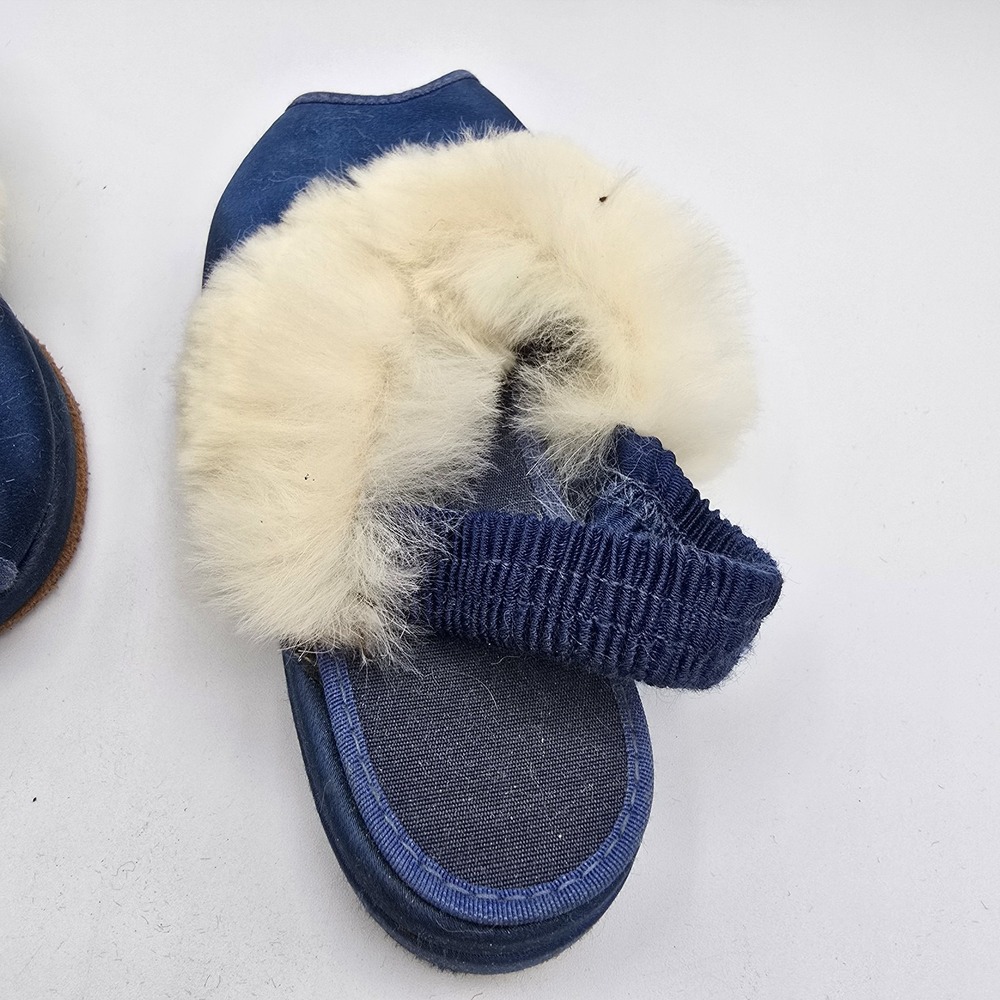 Vtg Antique Children Girls Shoes Blue Satin Fur Classy Formal Sandals - Picture 5 of 8